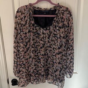 NEW Tommy Hilfiger Floral Chiffon Blouse - Pink and Black
